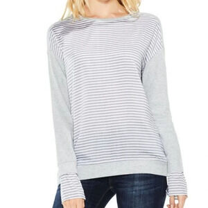 Two By Vince Camuto Gray Striped French Terry‎ Sweatshirt Size Small